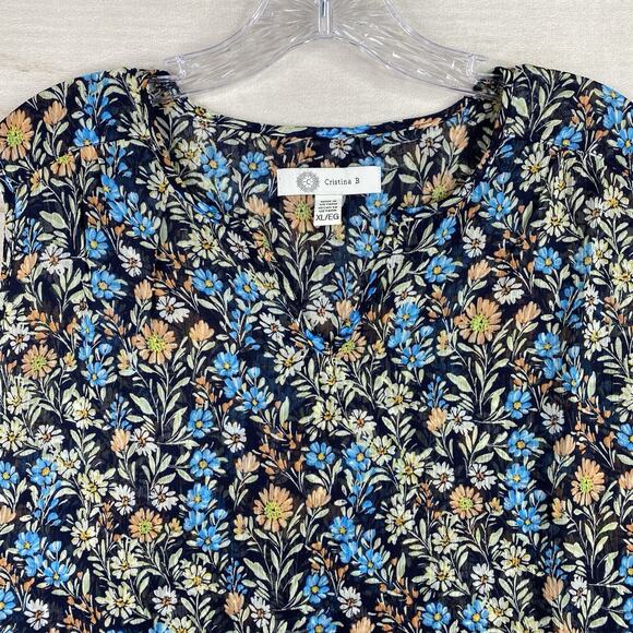 Christina B Top Womens XL Floral Print Sleeveless Layered Chiffon Boho Cottage - Picture 2 of 10